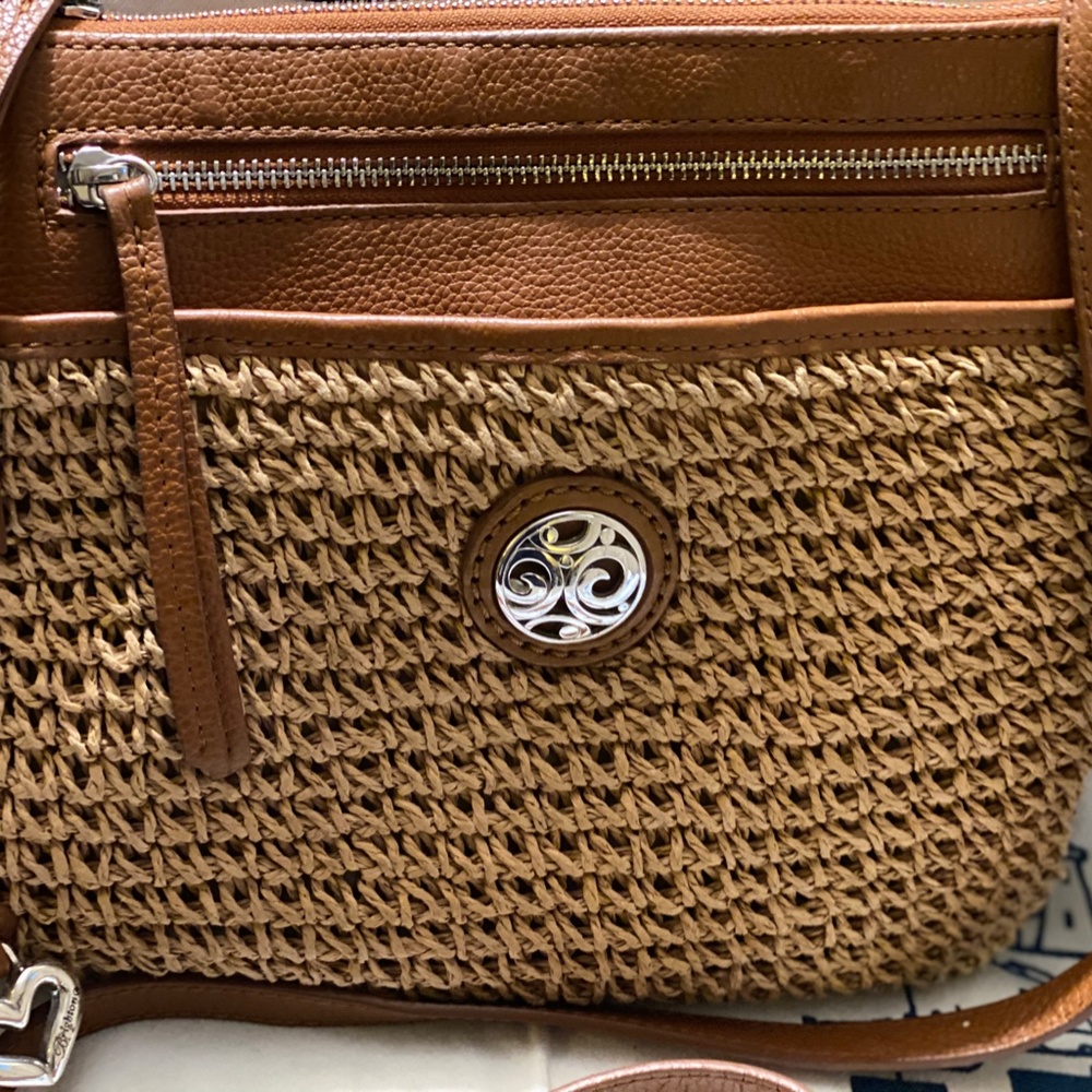 Brighton Woven Tan and Brown Crossbody Bag - Picture 4 of 7